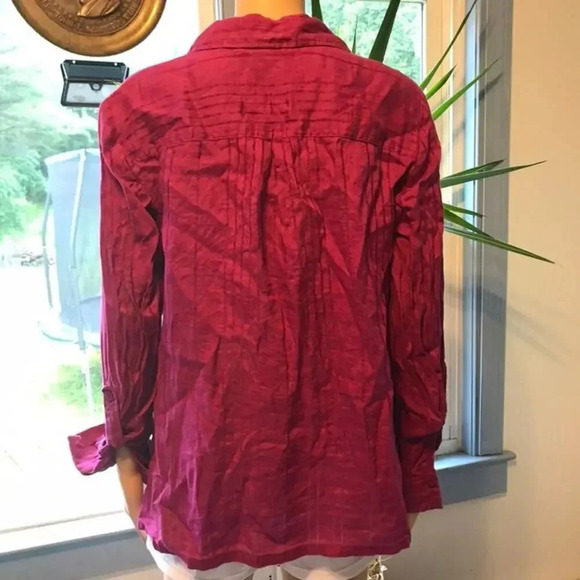 100% Linen JM Collection Button Up Summer Casual Long Sleeve Shirt women's 12 - Picture 2 of 4